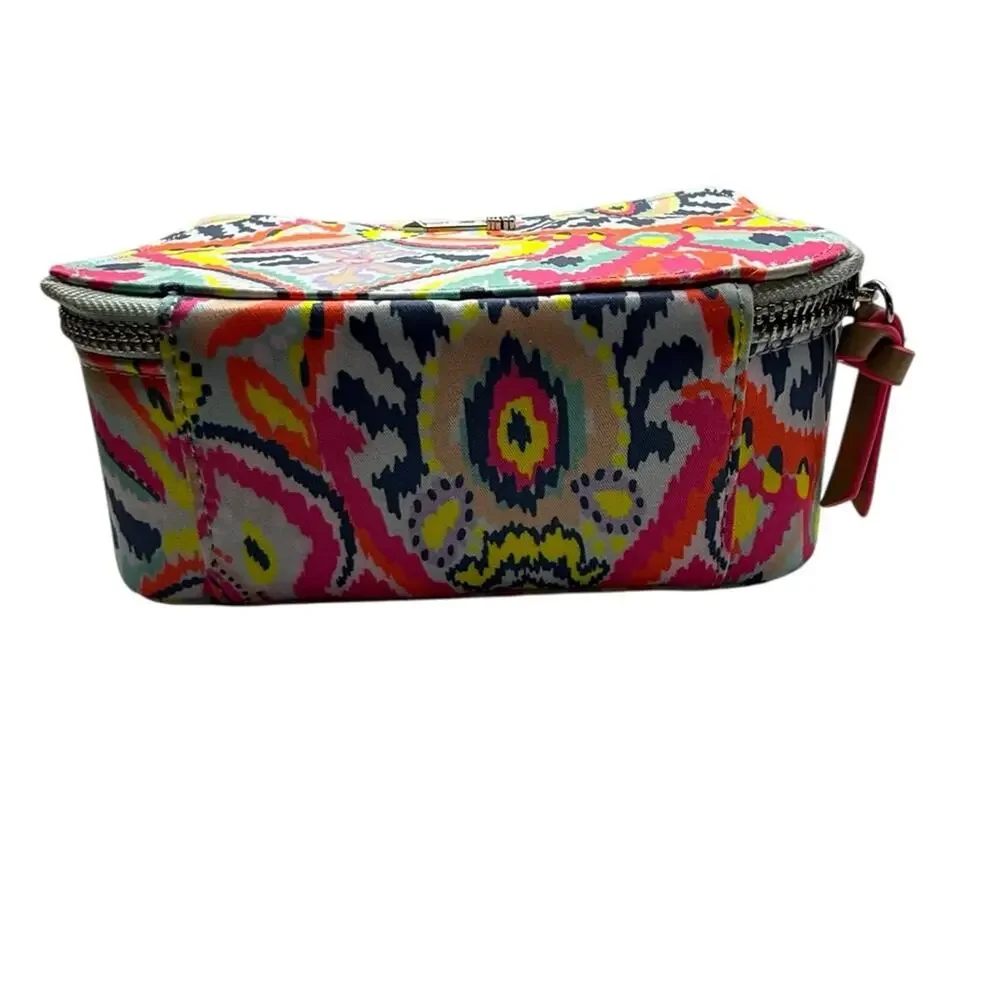 S & D Travel Jewelry Case with Multicolored Print and Zipper Closure
